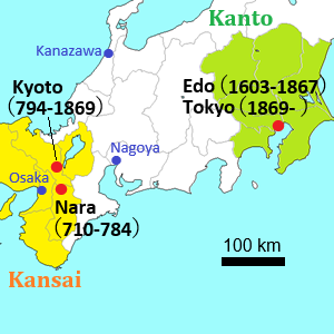 Map of historical capitals of Japan