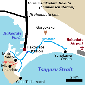 Railway map of Hakodate city