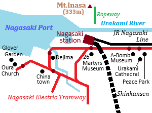 Railway map of Nagasaki Electric Tramway