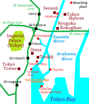 Map of Sumida River cruise